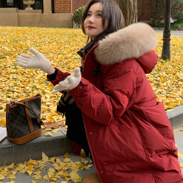 WASSUPBEE羽绒服女中长款2023新款外套设计感冬季加厚收腰显瘦爆Y